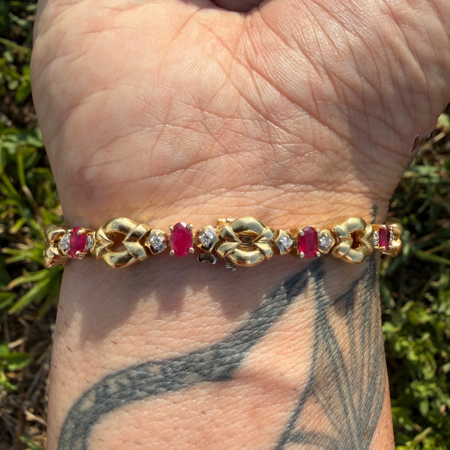 Vintage Solid 14k Yellow Gold Heavyweight 2.75ctw Natural Ruby And Diamond Bracelet (7.25”)