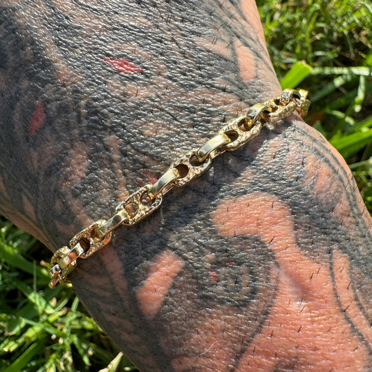 Vintage Solid 14k Yellow Gold Nugget Chaine D’Ancre Link Bracelet (7.5”)