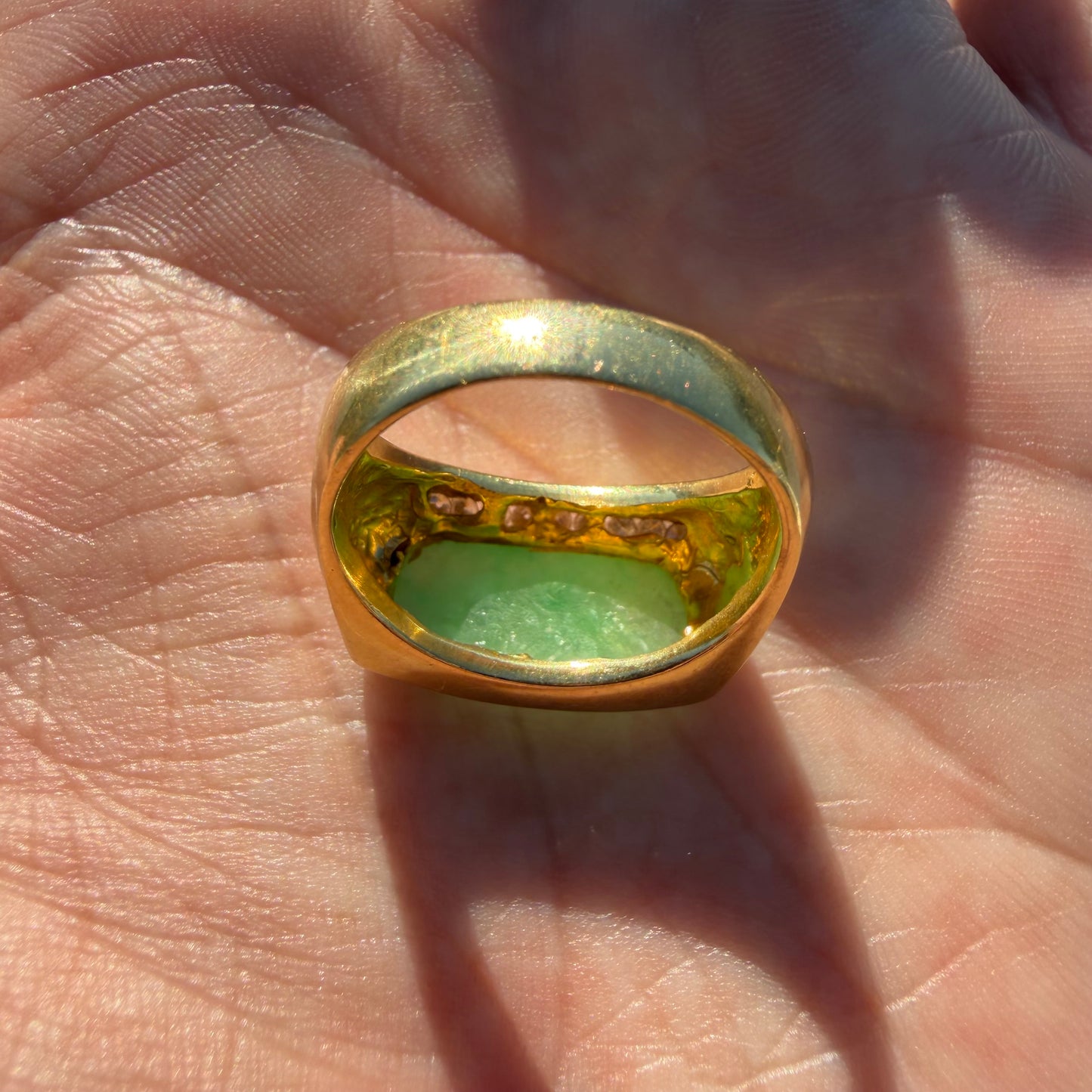 Vintage Solid 18k Yellow Gold Jade And Diamond Ring (7)