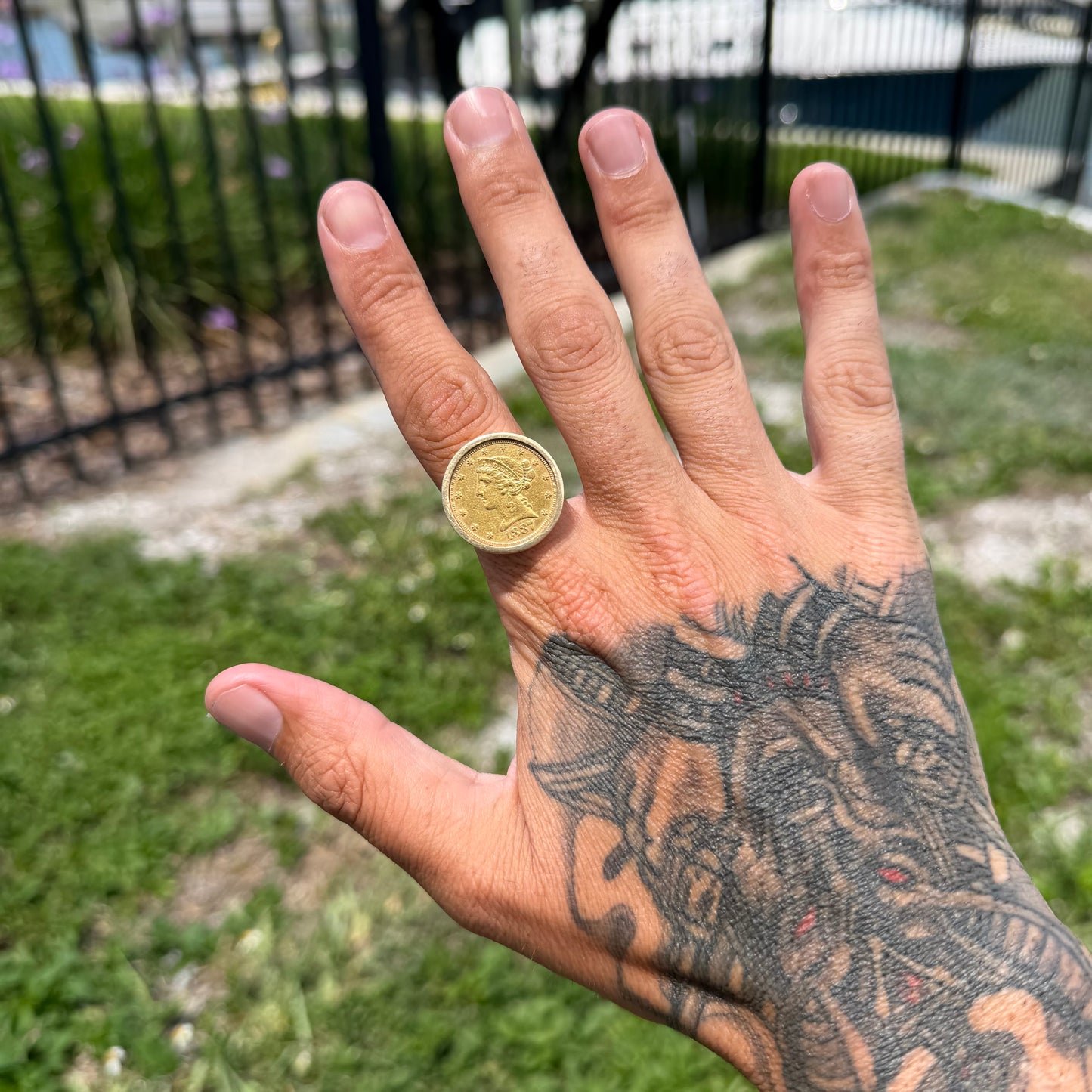 Vintage Bezel Set Solid 14k Yellow Gold 1887 $5 Liberty Coin Ring