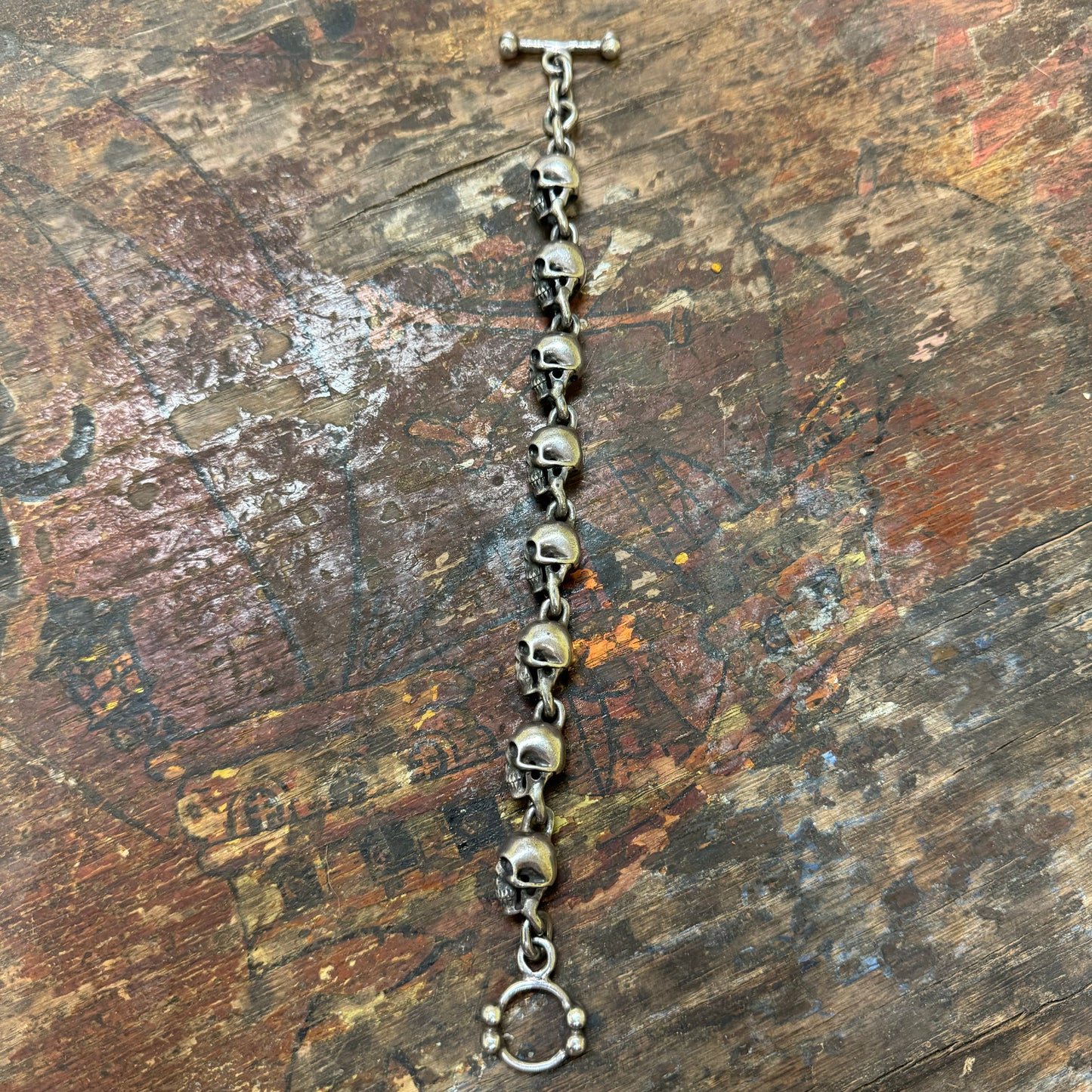 Vintage Solid Sterling/.925 Skull Bracelet (9”)
