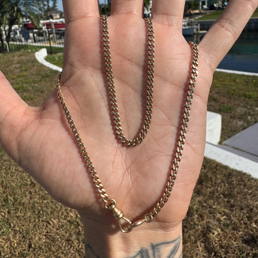 Antique Solid 14k Yellow Gold Cuban Curb Link Watch Chain Necklace (18”)