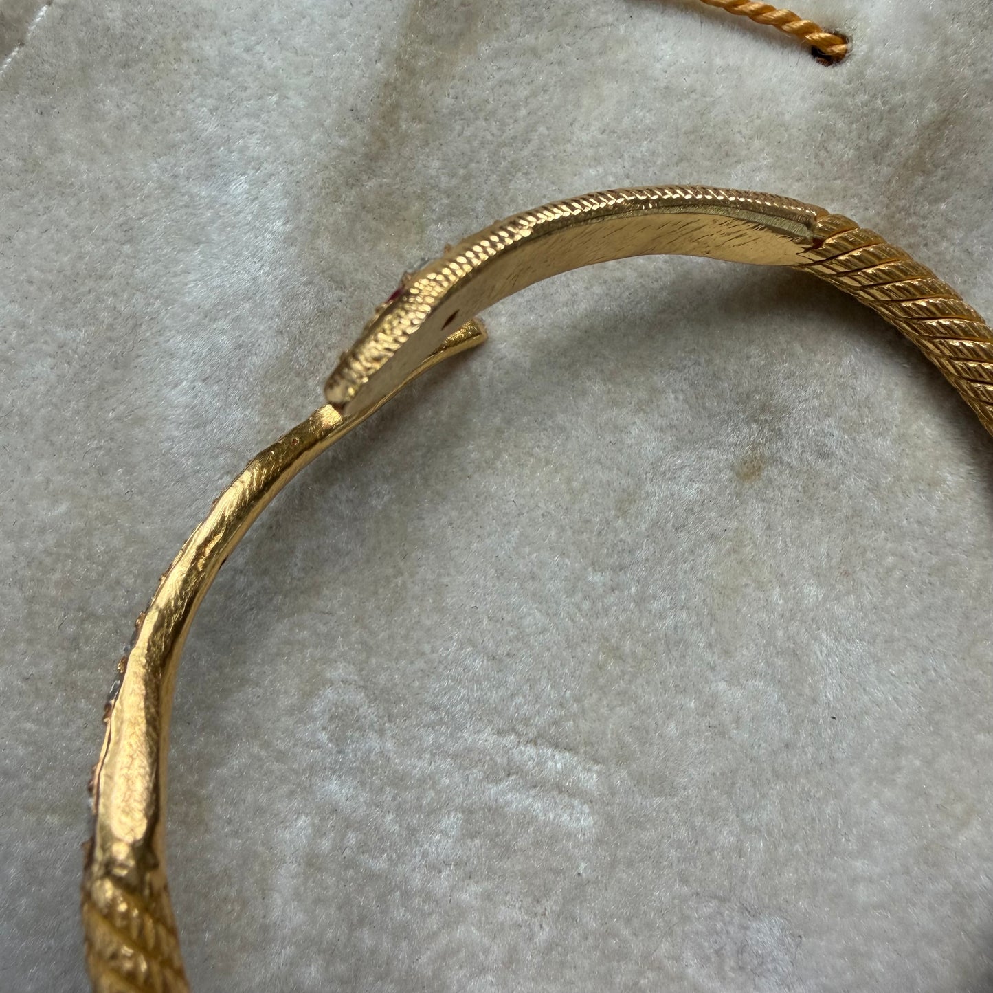 Antique Egyptian Solid 22.5k Yellow Gold Natural Rose Cut Diamond And Ruby Snake Bangle Bracelet (6.5”-8”)