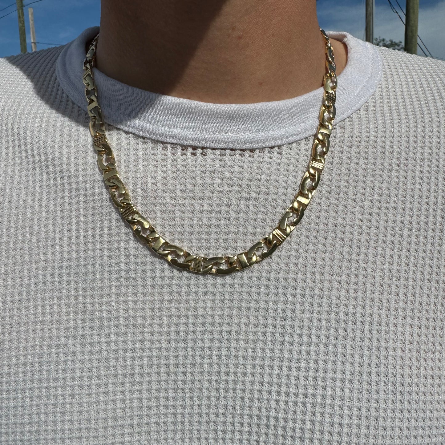 Vintage Solid 14k Yellow Gold Heavyweight Razorblade Mariner Link Necklace (20”)