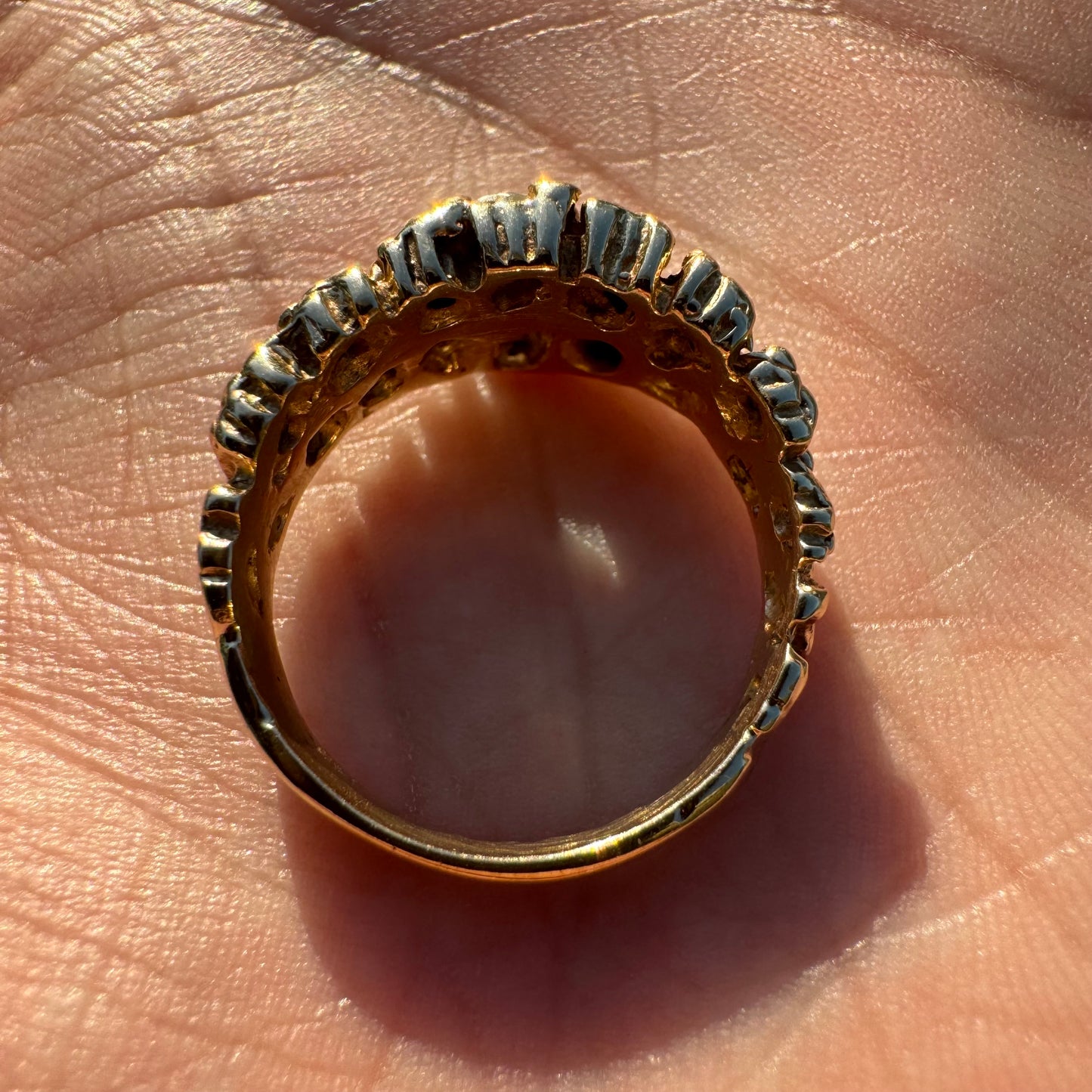 Vintage Solid 14k Yellow Gold .90CTW Natural Diamond Brutalist Nugget Cluster Ring (7.5)