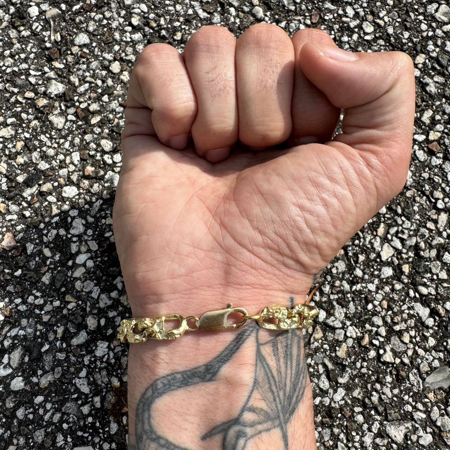 Vintage Solid 14k Yellow Gold Heavyweight Nugget Mariner Link Bracelet (9”)