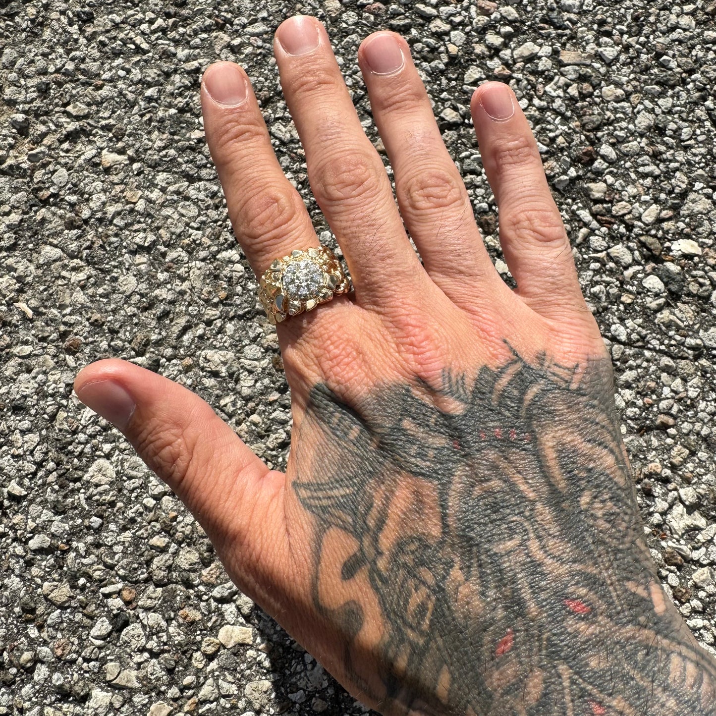 1970’s Solid 14k Yellow Gold .50ctw Natural Diamond Kentucky Cluster Nugget Ring (12.75)