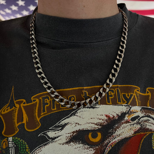 1970’s/80’s TAXCO Solid Sterling/.925 Heavyweight Handmade Blocked Cuban Link Necklace (21”)