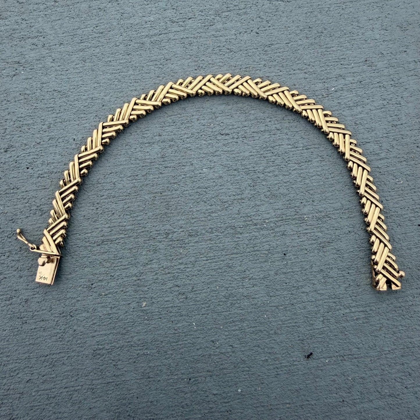 Vintage Tiffany & Co. Solid 14k Yellow Gold Basket Weave Link Bracelet (7.75”)