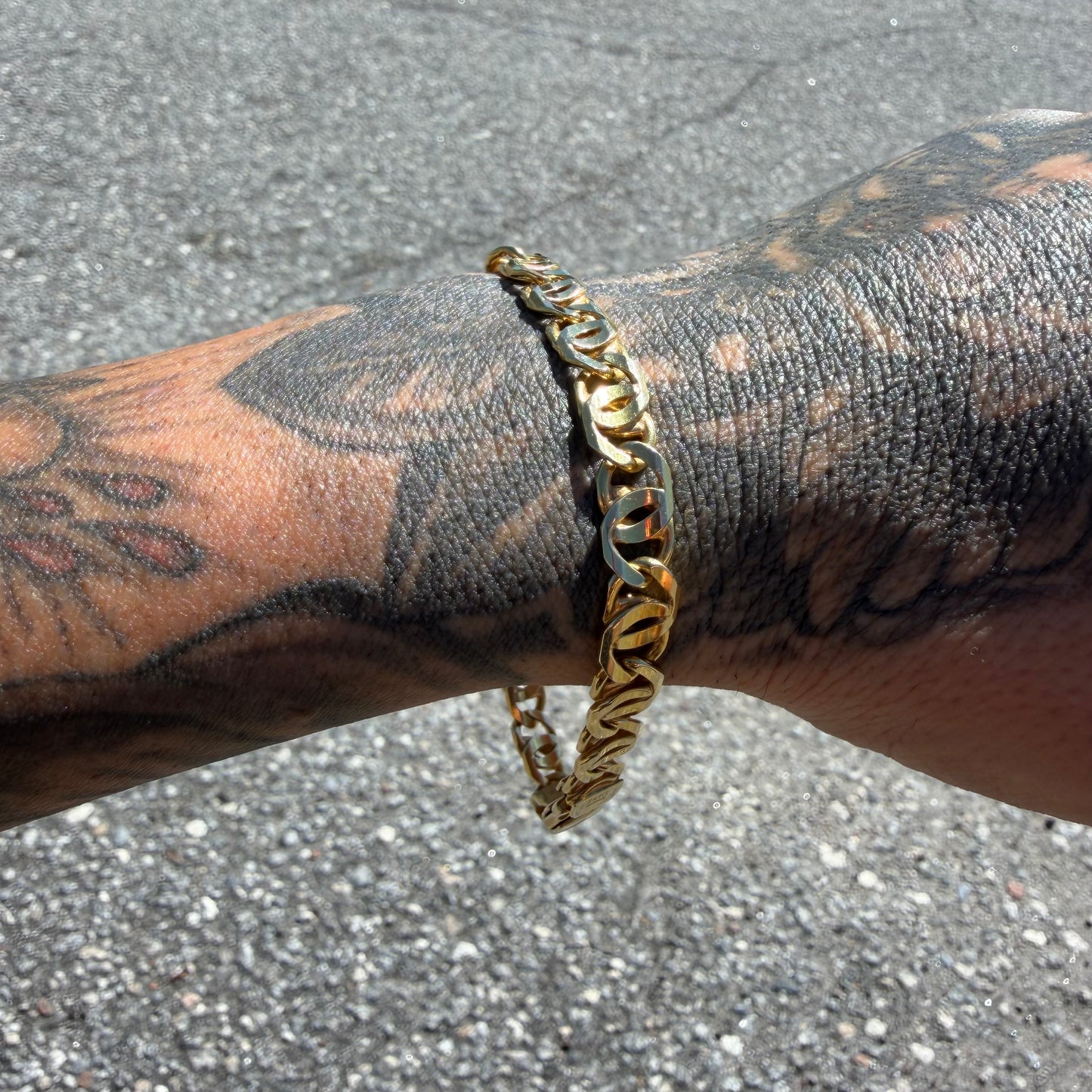 Vintage Solid 14k Italian Yellow Gold Fancy Tigers Eye Link Bracelet (8.5”)