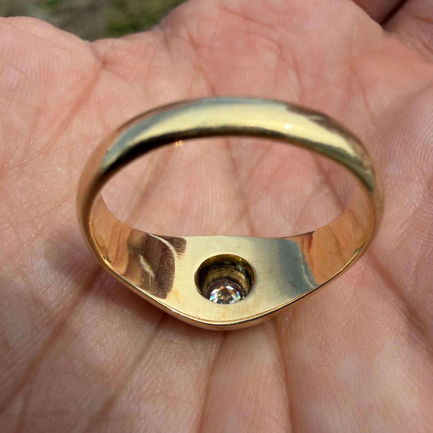 Art Deco Solid 14k Yellow Gold .40ct Natural VS Old Euro Cut Diamond Rub Over Gypsy Ring (8.5)