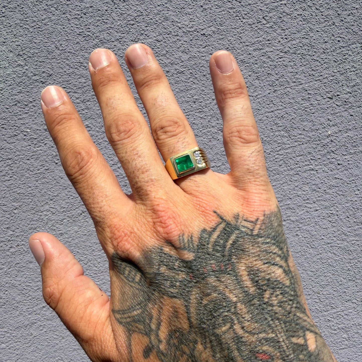 1980’s New Old Stock Solid 18k Yellow Gold 1.95ctw Natural Colombian Emerald and VS Diamond Signet Ring (9)
