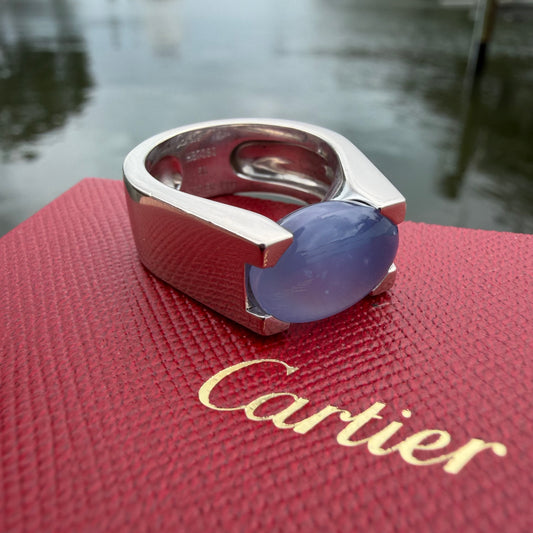 1999 Cartier Solid 18k White Gold Tankissme Chalcedony Ring (8)