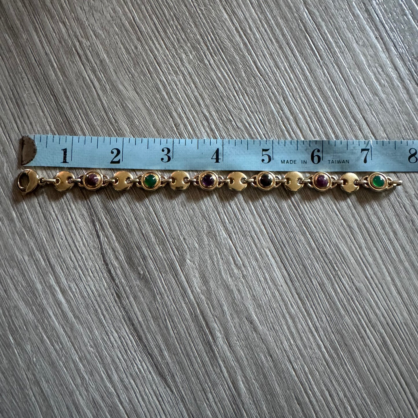 Vintage Solid 14k Italian Yellow Gold Bezel Set Multi Stone Heavyweight Puffed Gucci Bracelet (7.5”)