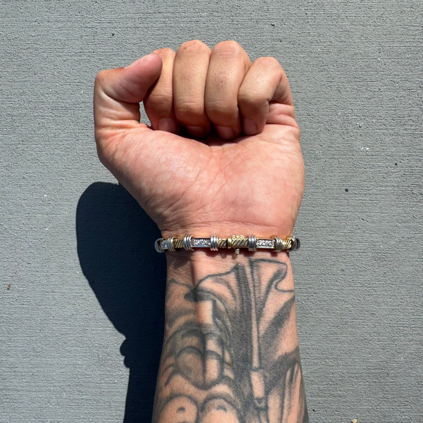 Vintage Solid 14k Two-Tone Gold 1.20ctw Natural Diamond Bracelet (7.25”)