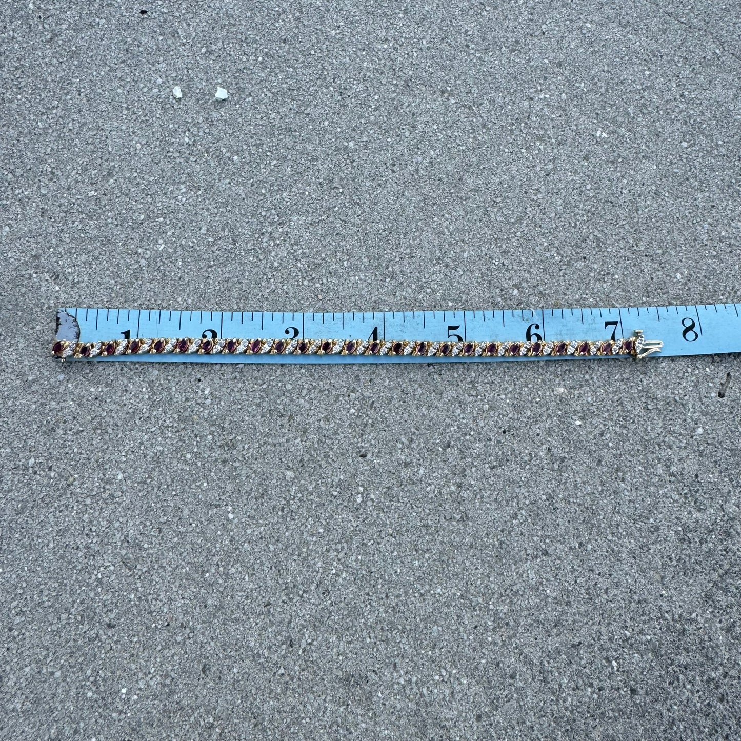 Vintage Solid 14k Yellow Gold 5.0Ctw Natural Ruby And .50ctw Diamond Tennis Bracelet (7.25”)