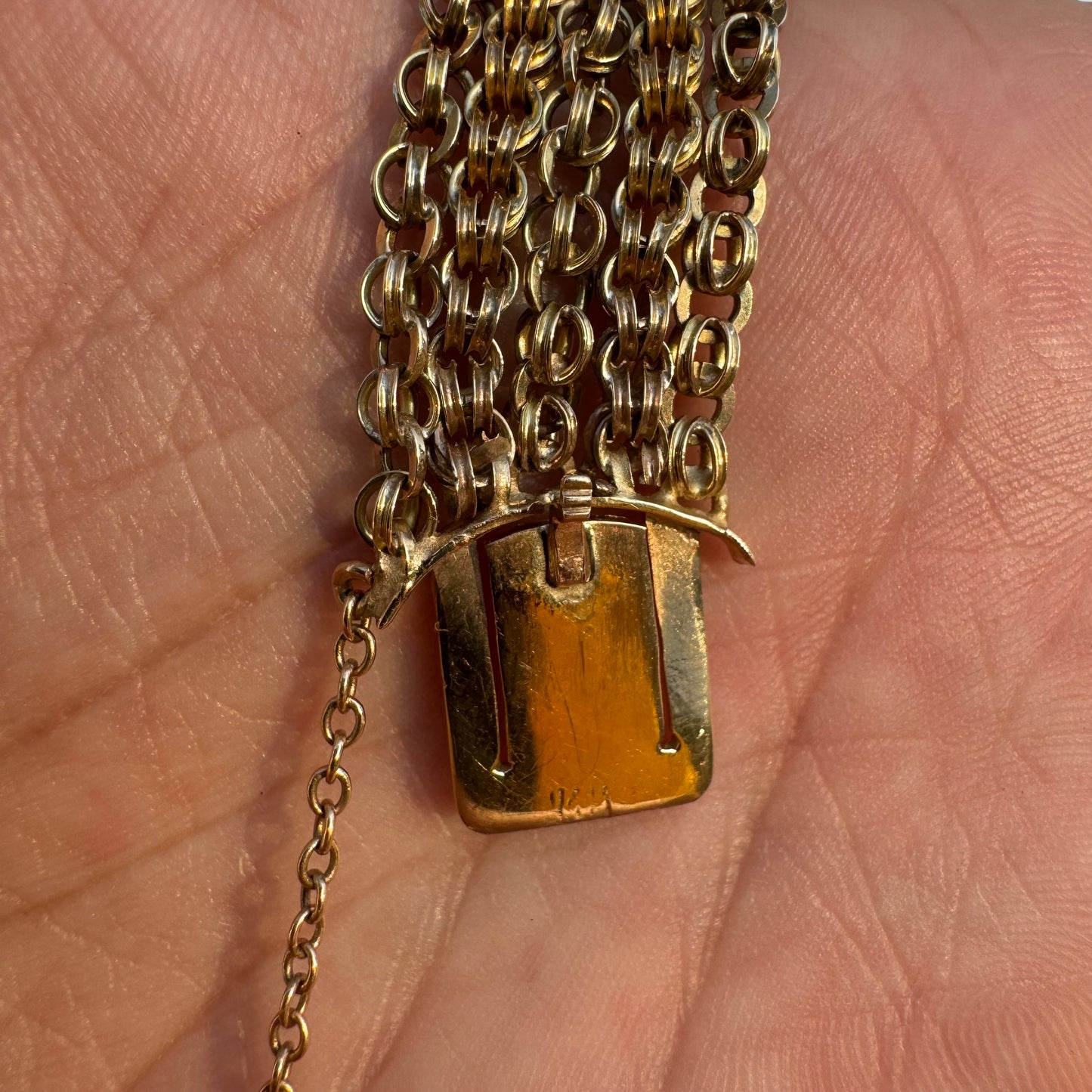 Art Nouveau Solid 14k Yellow Gold Natural Old Mine Cut Diamond Enameled Tiger Bracelet (6.25”)