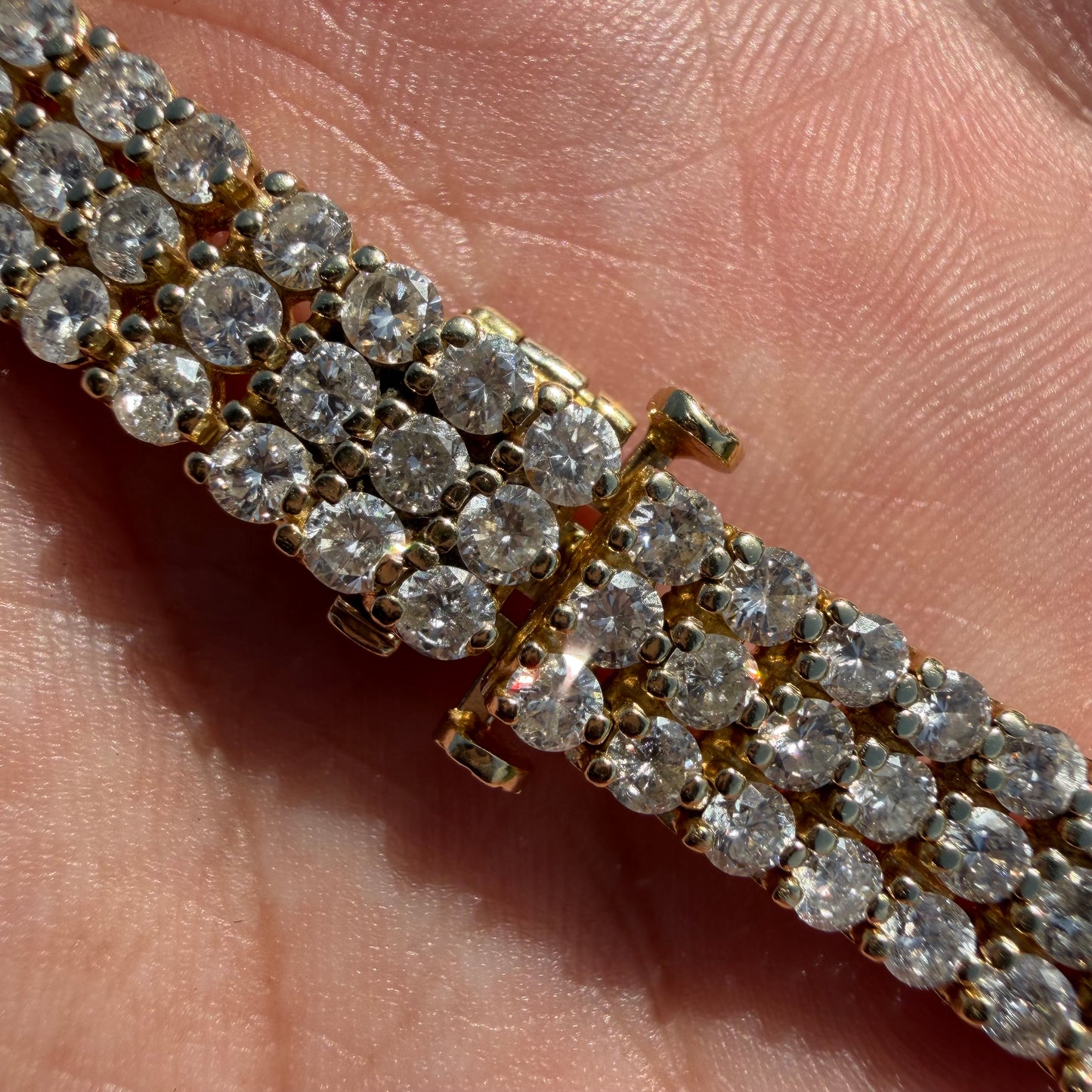 Vintage Solid 14k Yellow Gold 8.85ctw Natural Diamond 3 Row Tennis Bracelet (7.5”)