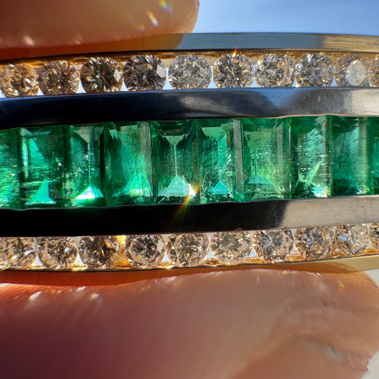 Vintage Heavyweight Solid 14k Yellow Gold 4ctw Natural Emerald And Diamond Panther Link ID Bracelet (7.75”)
