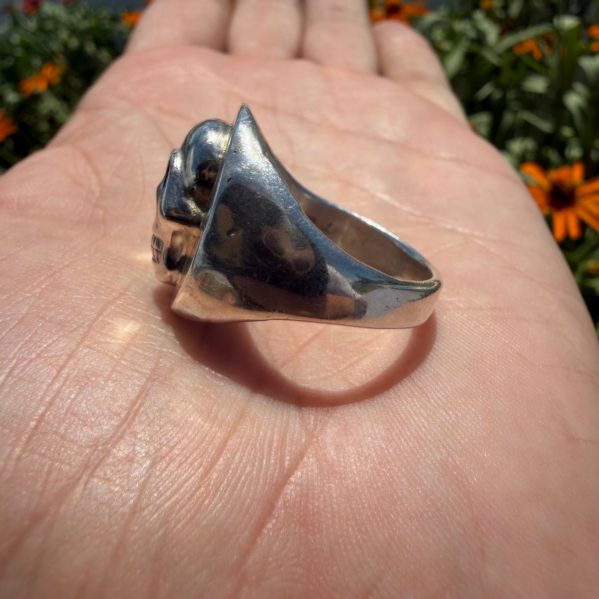 Mid-Century Sterling Silver Skull Signet Ring (13)