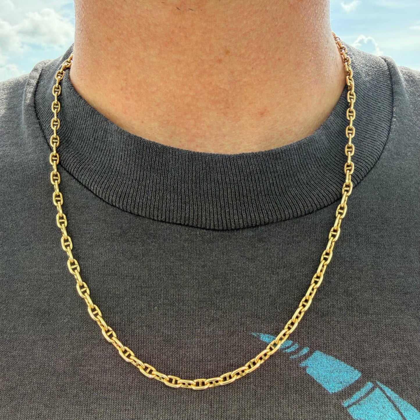 Vintage Balestra Solid 14k Yellow Italian Gold Classic Chaine D’ Ancre Mariner Link Necklace (21”)