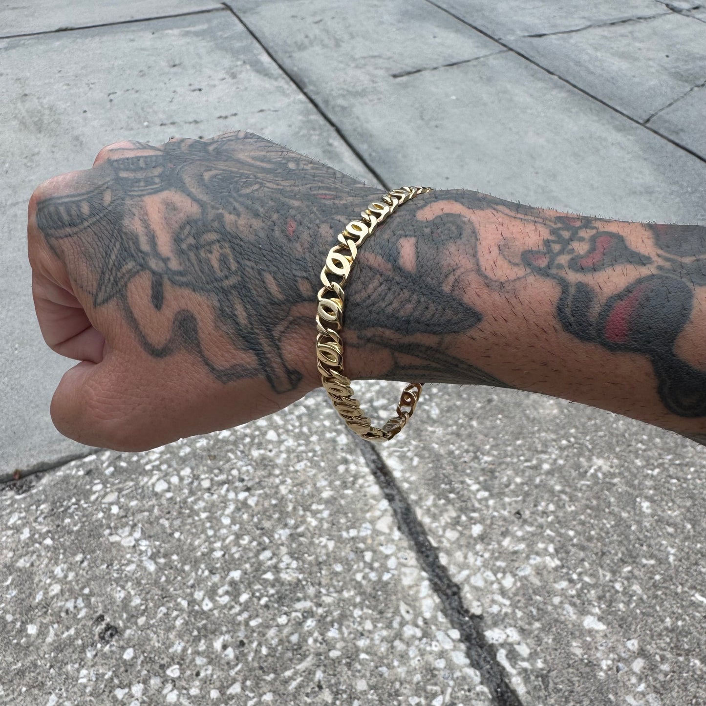 Vintage Solid 14k Italian Yellow Gold Knife Edged Tigers Eye “Chanel Link” Bracelet (8.25”)