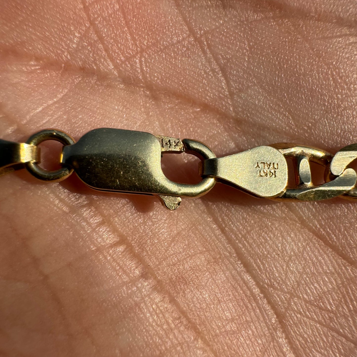 Vintage Solid 14k Yellow Gold Knife-Edged Mariner Figaro Link Necklace (20”)