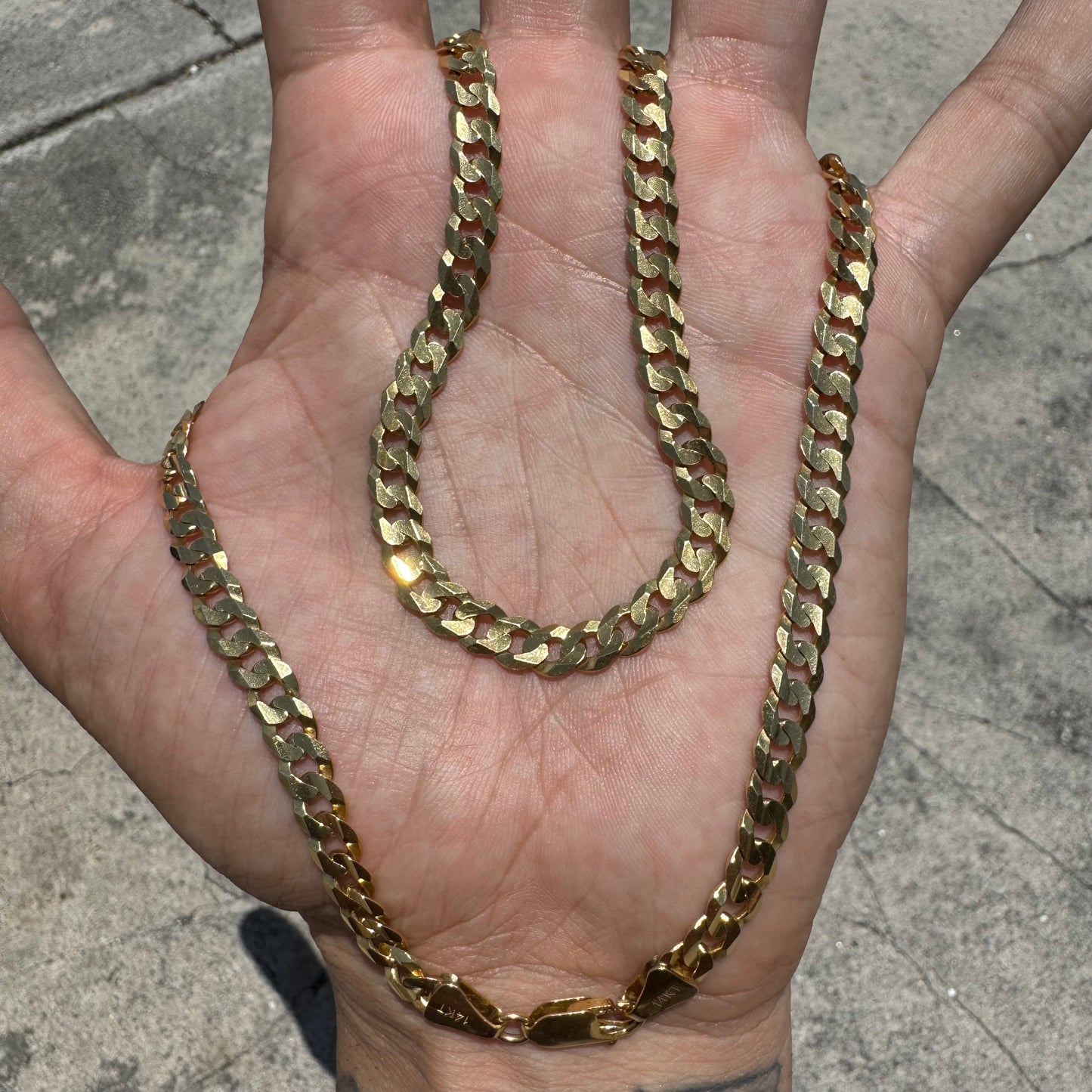 Vintage Solid 14k Yellow Gold Heavyweight Beveled Knife Edged Cuban Curb Link Necklace (22”)