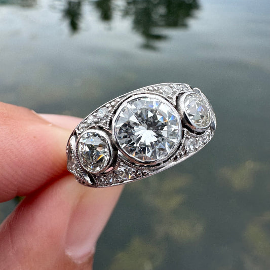 Antique Platinum 2.50ctw Natural Old Cut Diamond Ring (8)