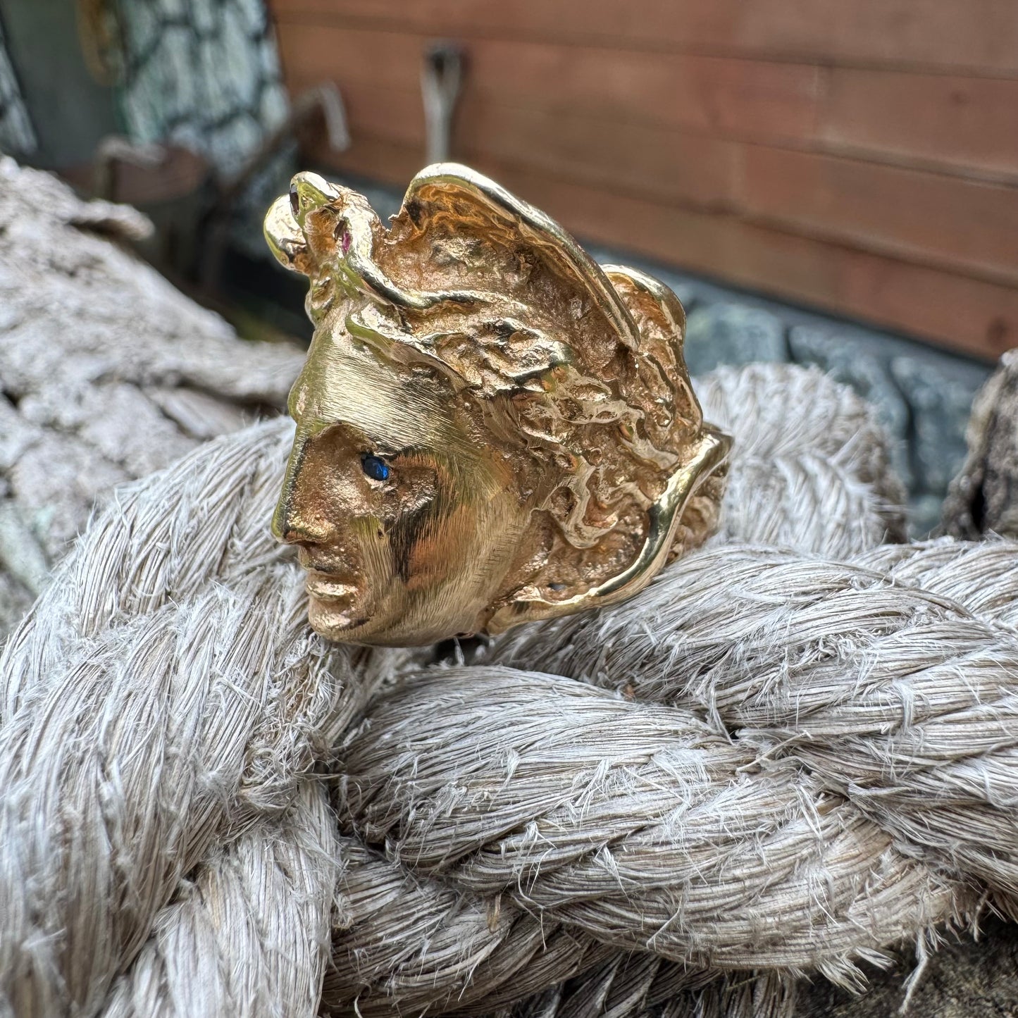Vintage Solid 14k Yellow Gold Large Heavyweight Medusa Rodanini Ring (9)