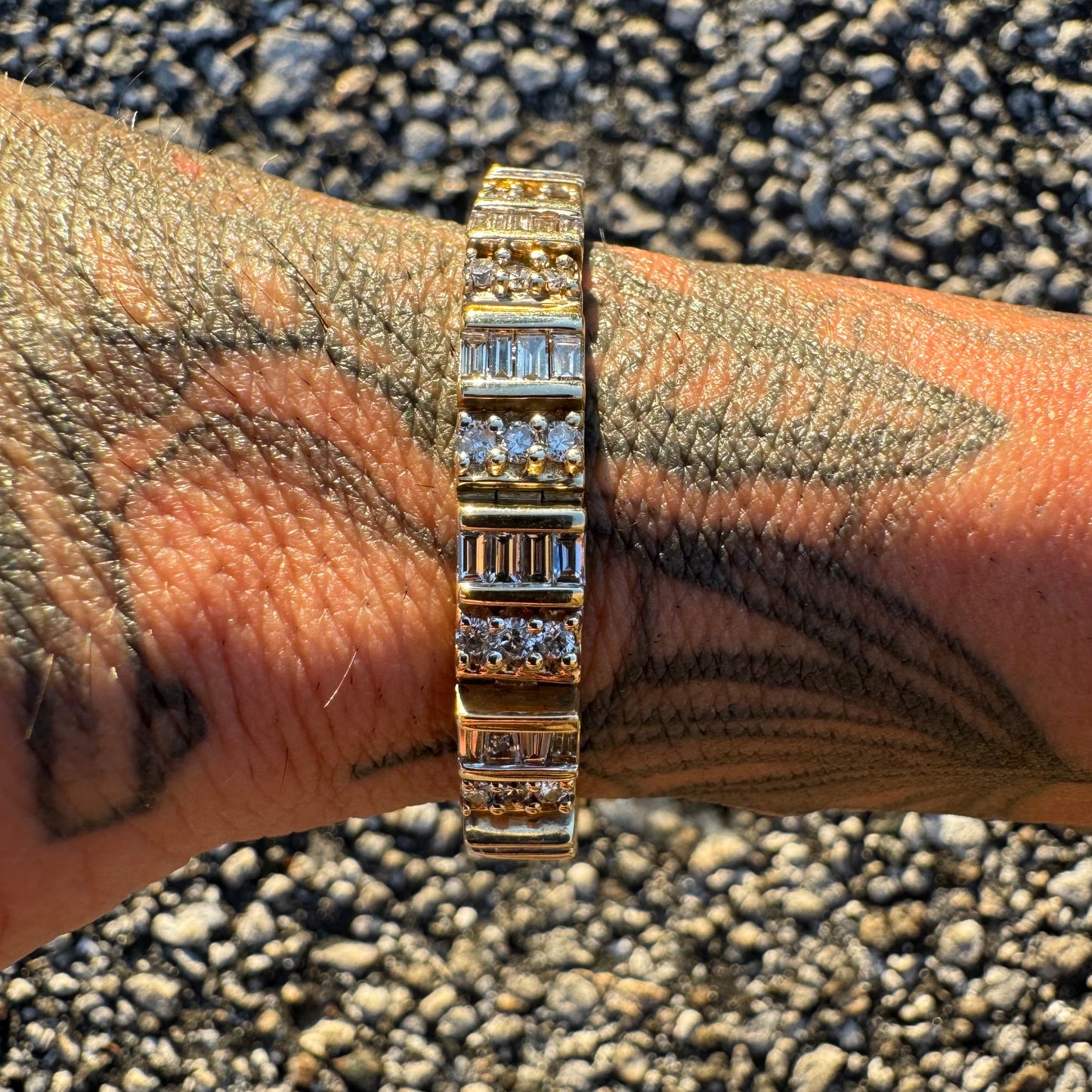 Vintage 5.0CTW Natural Diamond Custom Made 14k Yellow Gold Bracelet (6.75”)