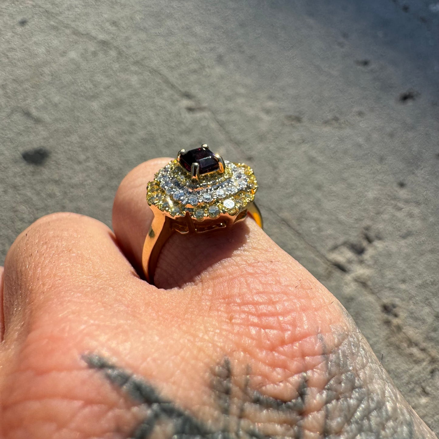 Brand New 14k Yellow Gold .73ct Natural Emerald Cut Unheated Winza Sapphire 1.04ctw Natural VS Yellow And White Diamond Ring (6.75)