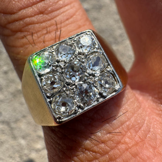 Antique 18k Yellow Gold 1.35ctw Natural Old Mine Cut Diamond Cluster Gents Ring (10.75)