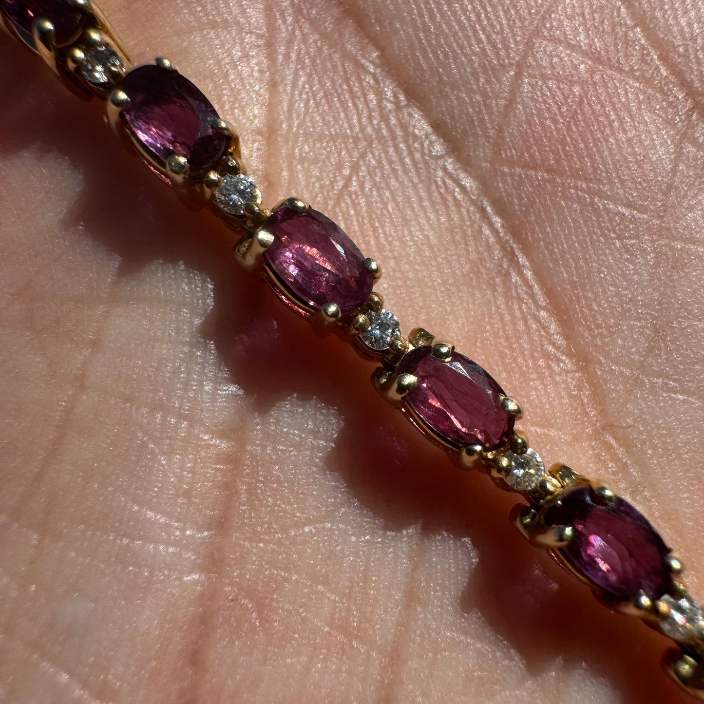 Vintage 14k Yellow Gold 6.25ctw Natural Ruby .50ctw Natural Diamond Tennis Bracelet (7.9”)
