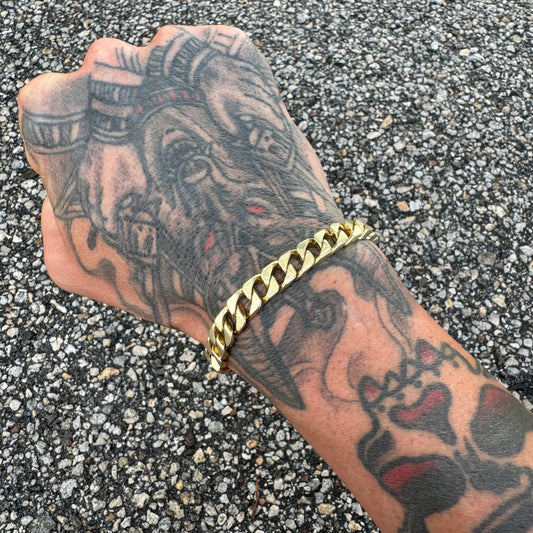 Old School Vintage Solid 14k Yellow Gold Blocked Cuban Link Bracelet (7.75”)