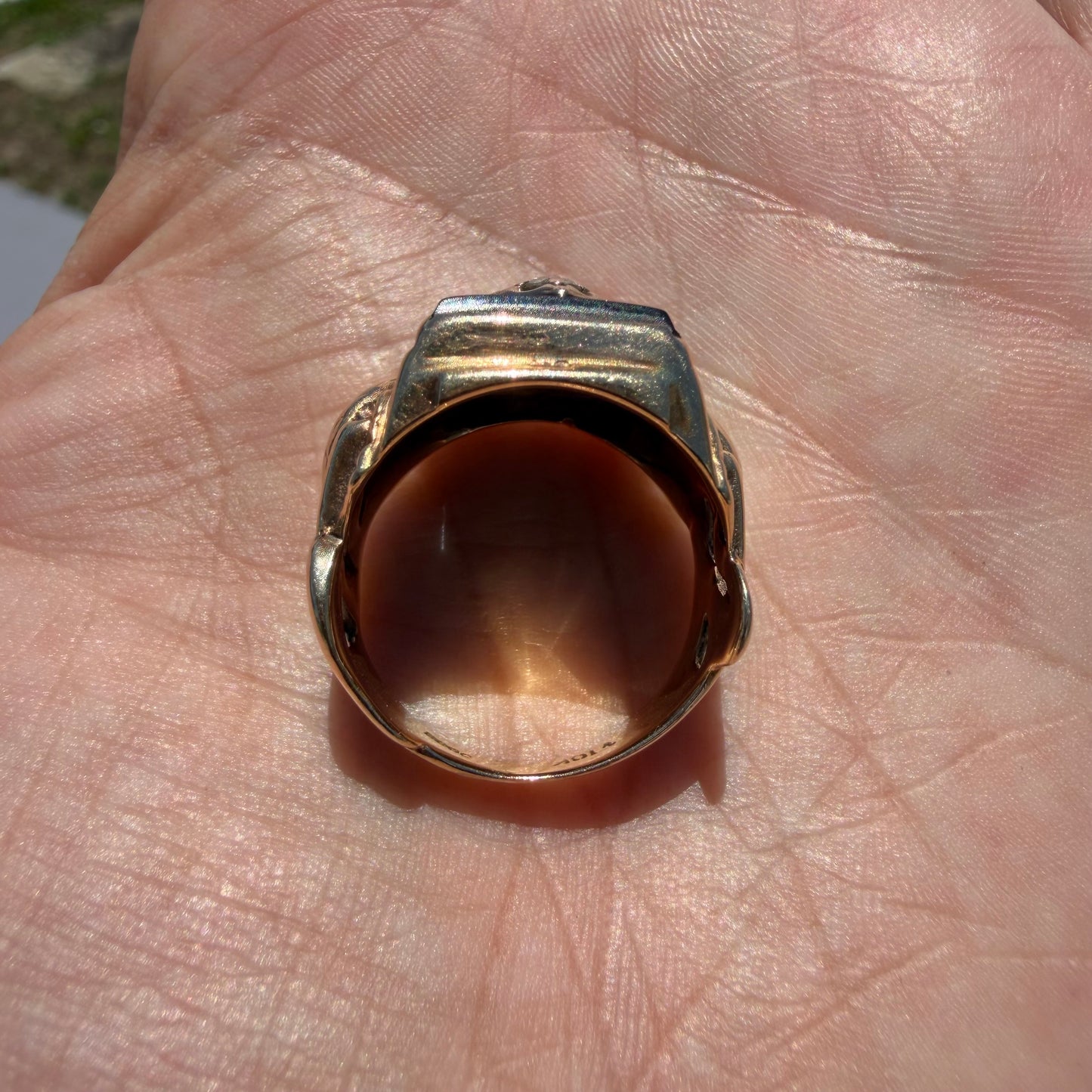 1940’s Solid 10k Yellow Gold Black Onyx Natural Diamond Solitaire Double Snake Signet Ring (9)