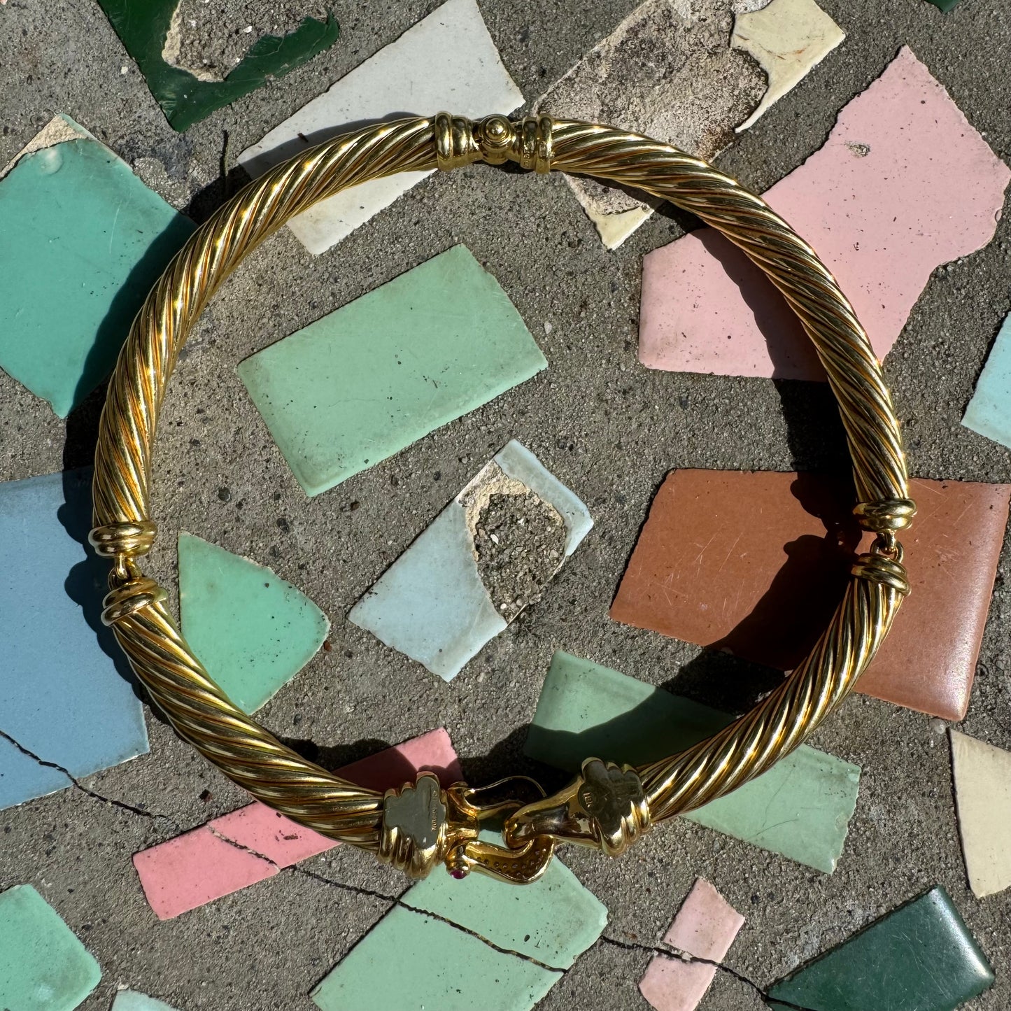 Vintage David Yurman 18k Yellow Gold Natural Diamond And Ruby Cable Link Buckle Necklace (16”)