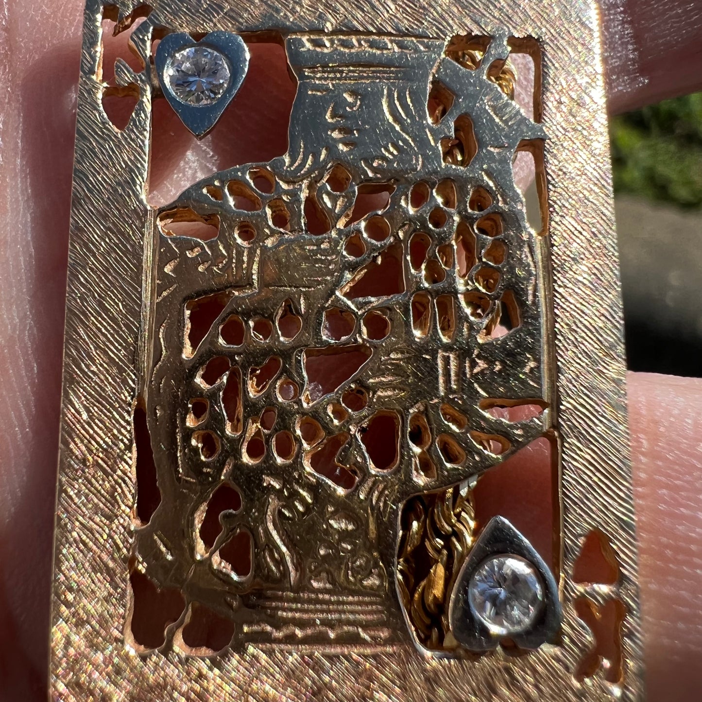 Vintage Custom Made Solid 14k Gold King Of Hearts Pendant