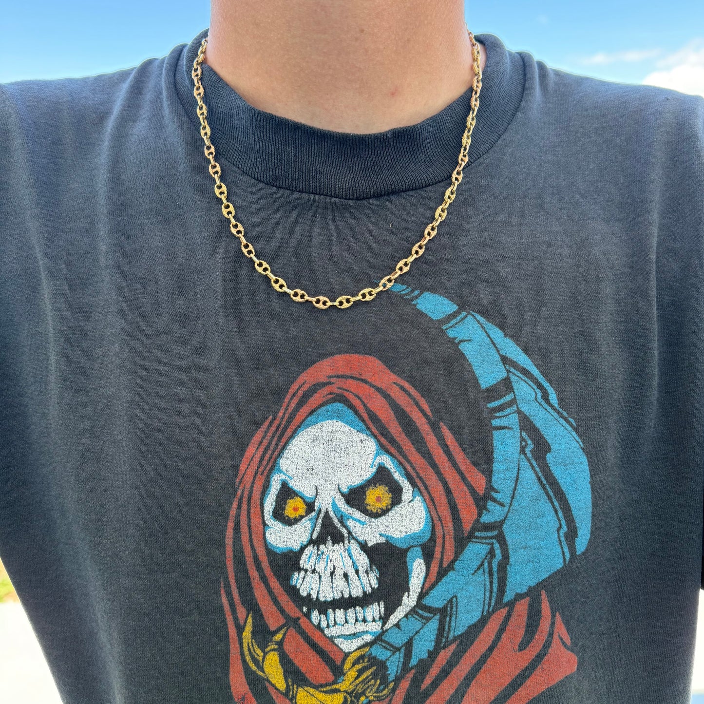 Vintage Solid 14k Yellow/Rose Gold Brutalist Mariner Link Necklace (20”)