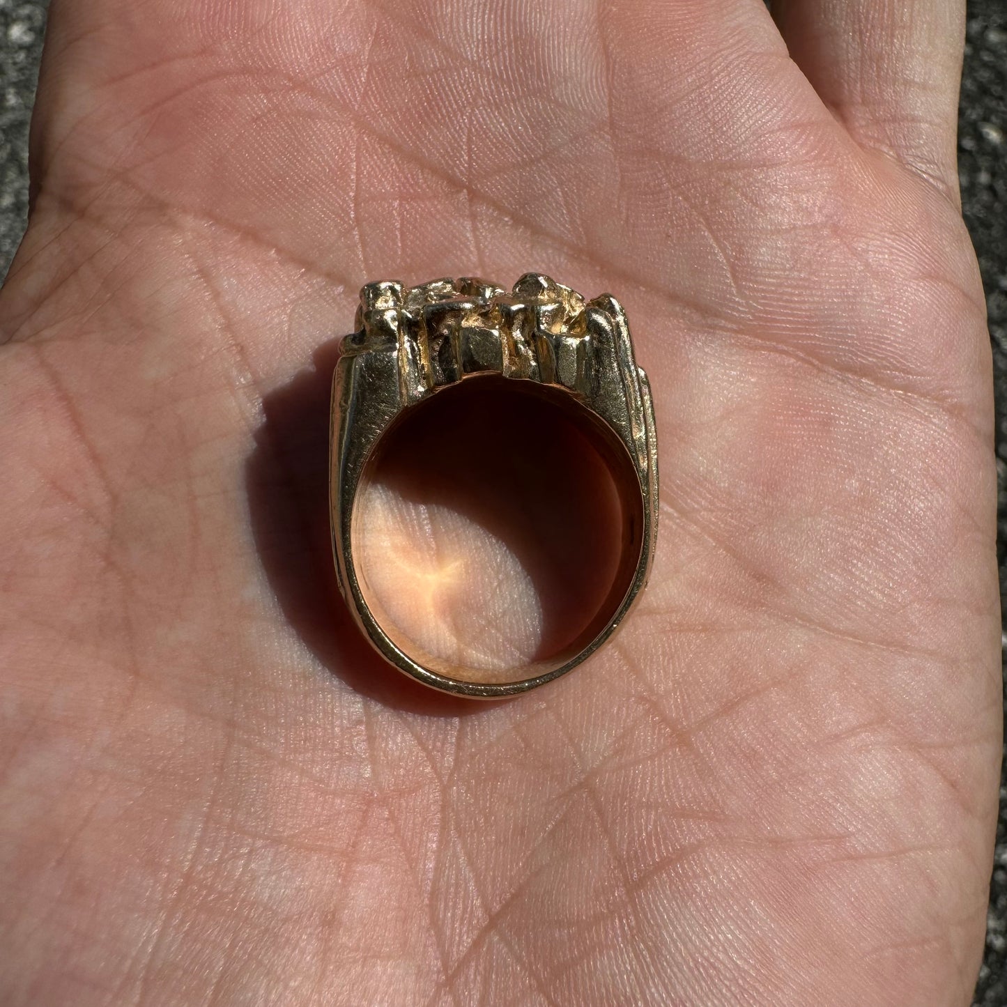 1980’s Solid 14k Yellow Gold Heavyweight .35ctw Diamond Encrusted Nugget Ring (8.5)