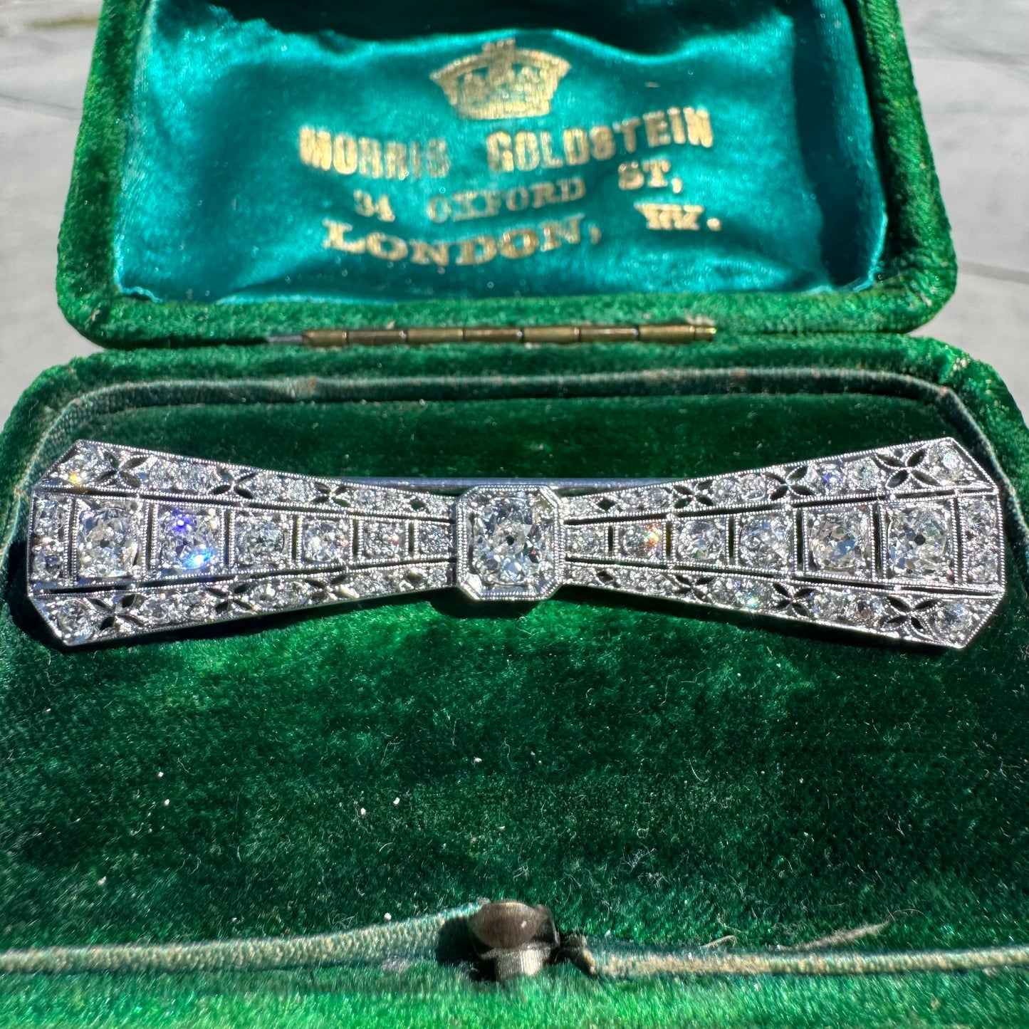 Victorian Solid Platinum 4.25ctw Natural Old Mine Cut Diamond Brooch