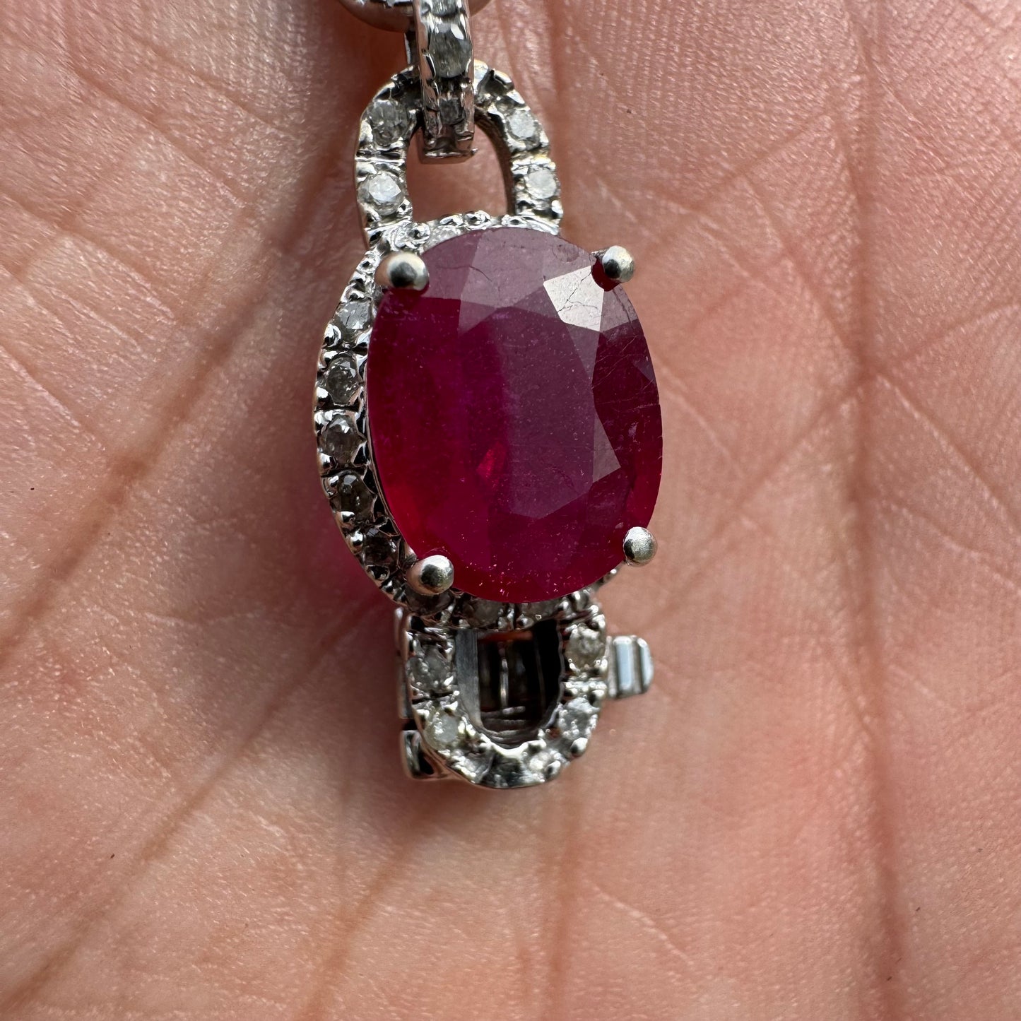 14k White Gold 20ctw Natural Ruby 2.5ctw Natural Diamond Bracelet (7.5”)