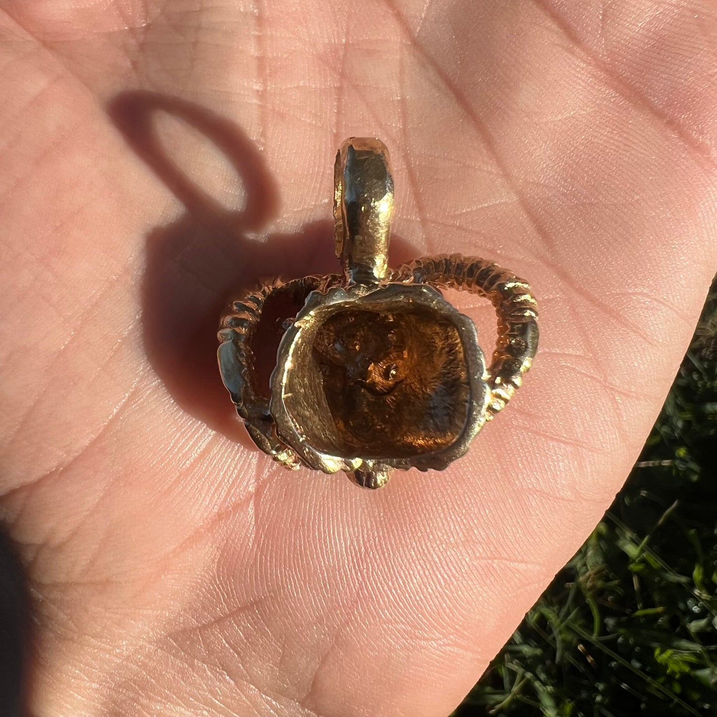 Vintage Solid 14k Yellow Gold Custom Diamond Encrusted Ram Pendant