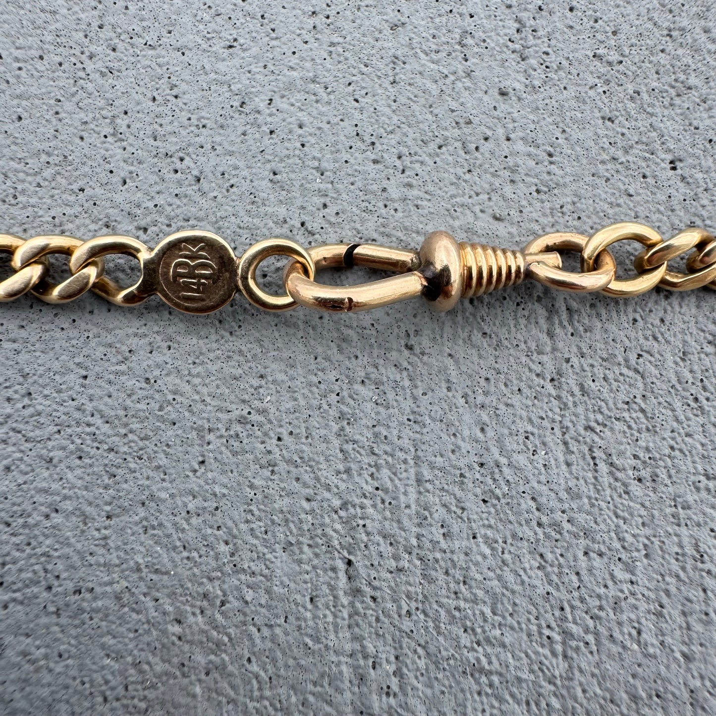 Antique Solid 14k Yellow Gold Double Dog Clip Curb Link Albert Watch Chain Necklace (21”)