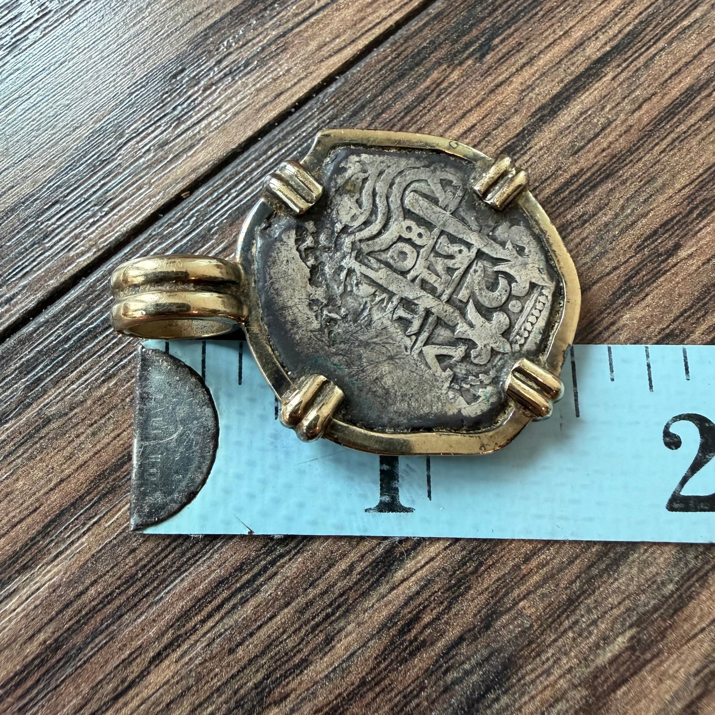 1680 Potosi V Bolivia Silver 2 Reale Coin Vintage Custom 14k Yellow Gold Pendant