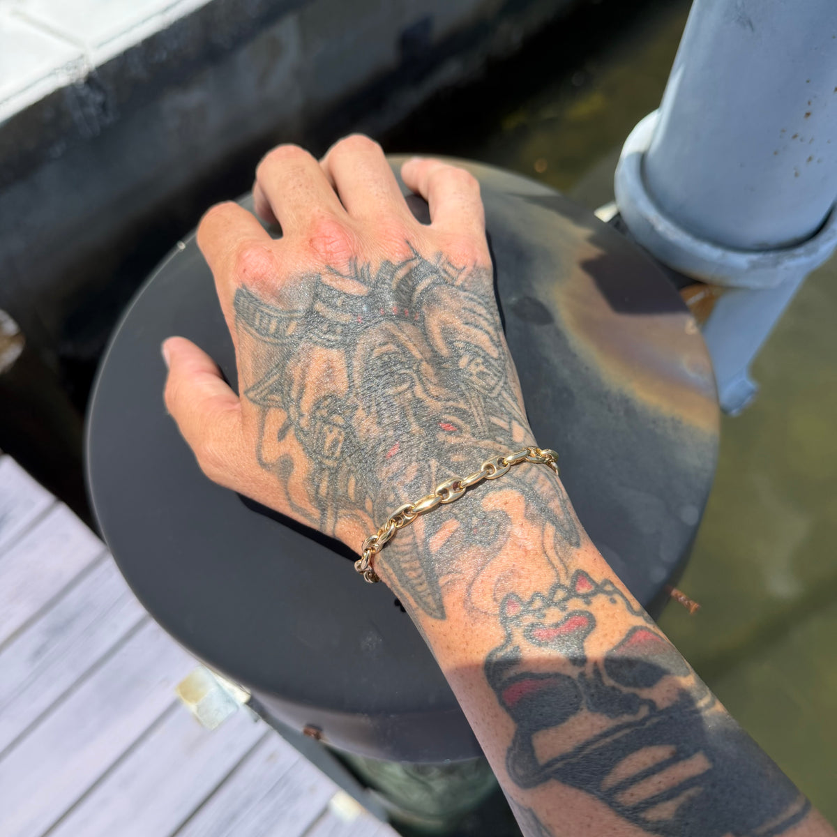 Vintage Solid 14k Yellow Gold Heavyweight Chaine D’ Ancre Puffed Mariner Link Bracelet (7.75”)