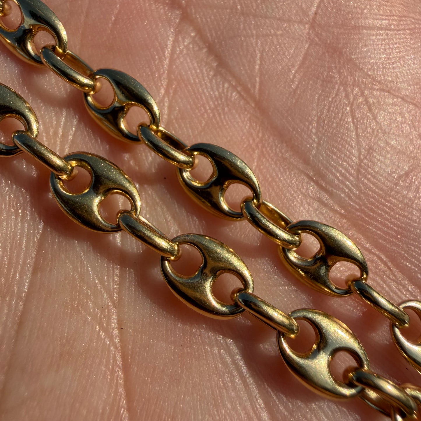 Vintage Solid 18k Italian Yellow Gold Puffed Mariner Link Necklace (21”)