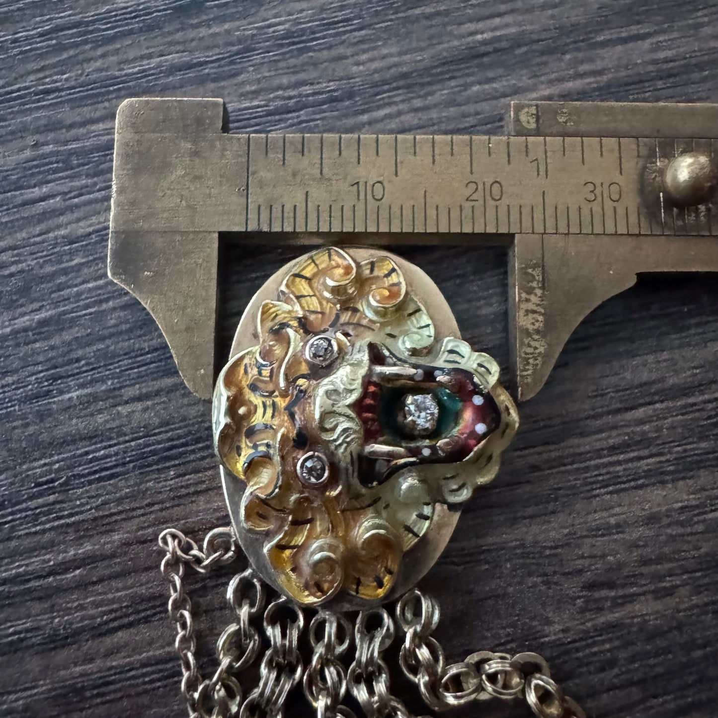 Art Nouveau Solid 14k Yellow Gold Natural Old Mine Cut Diamond Enameled Tiger Bracelet (6.25”)