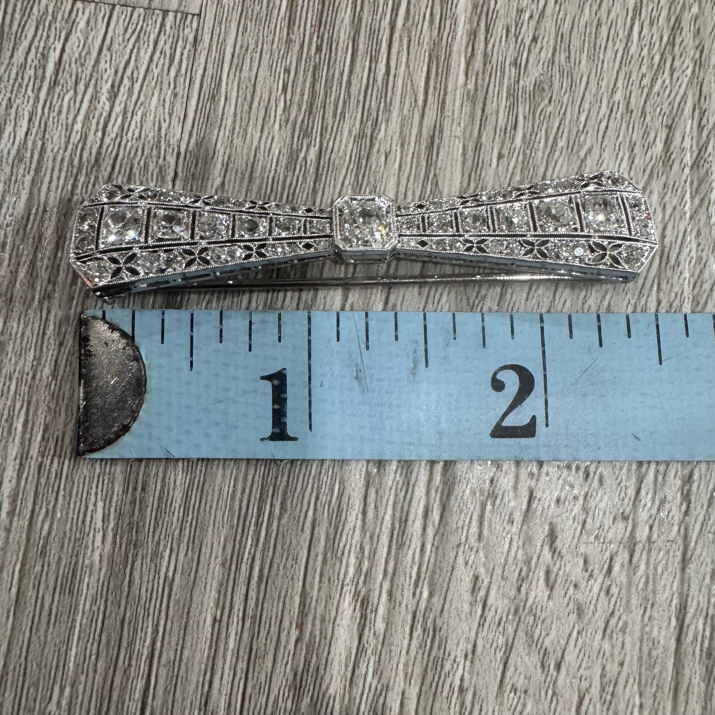 Victorian Solid Platinum 4.25ctw Natural Old Mine Cut Diamond Brooch