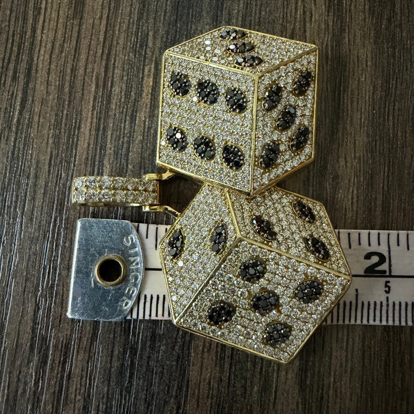 Custom Made Solid 18k Yellow Gold 5.15CTW Natural VS Diamond Encrusted Dice Pendant